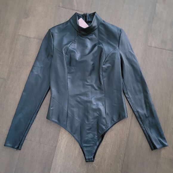 WOLFORD x AMINA MUADDI TURTLENECK VEGAN LEATHER BODYSUIT size 10 M - Picture 7 of 13